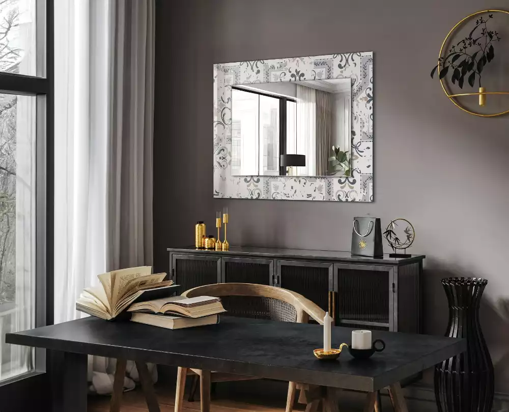 Obdélníkové zrcadlo rám s potiskem kachličkový vzor s ornamenty