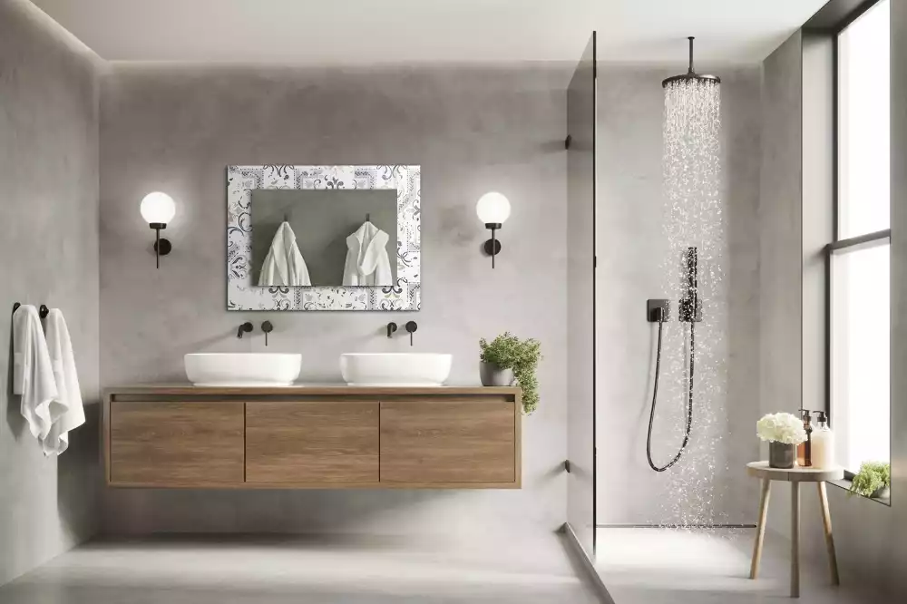 Obdélníkové zrcadlo rám s potiskem kachličkový vzor s ornamenty