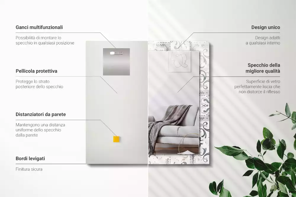 Obdélníkové zrcadlo rám s potiskem kachličkový vzor s ornamenty