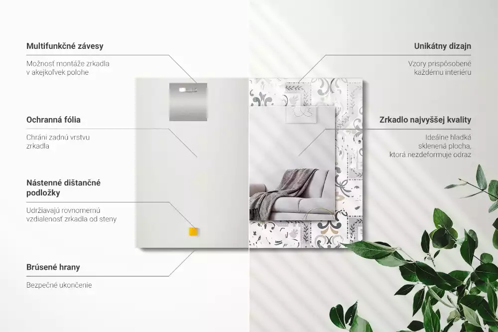 Obdélníkové zrcadlo rám s potiskem kachličkový vzor s ornamenty