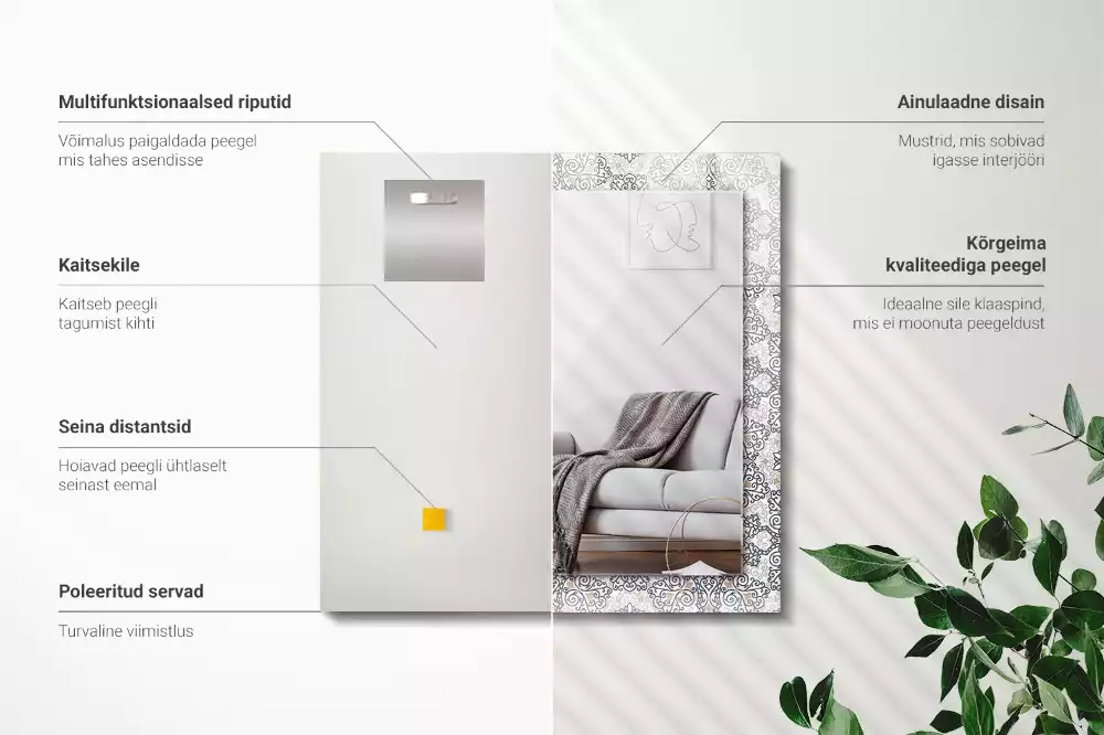 Obdélníkové dekorační zrcadlo na zeď vzor s ornamenty