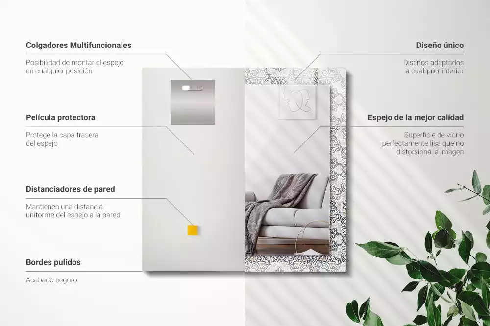 Obdélníkové dekorační zrcadlo na zeď vzor s ornamenty