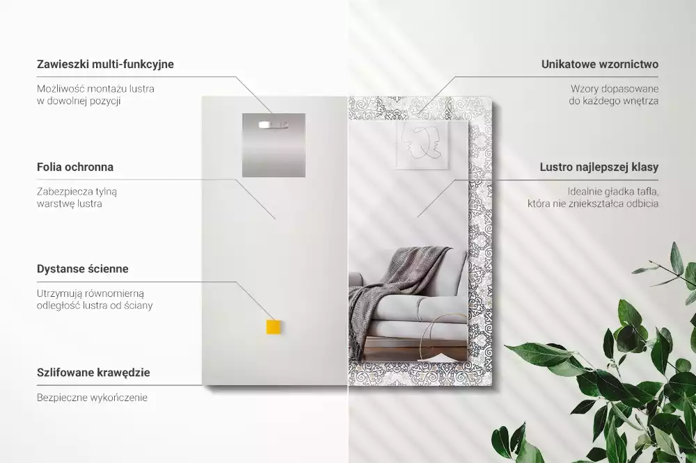 Obdélníkové dekorační zrcadlo na zeď vzor s ornamenty