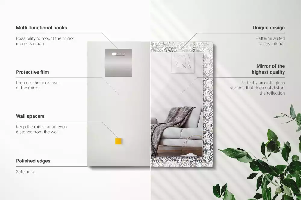 Obdélníkové dekorační zrcadlo na zeď vzor s ornamenty