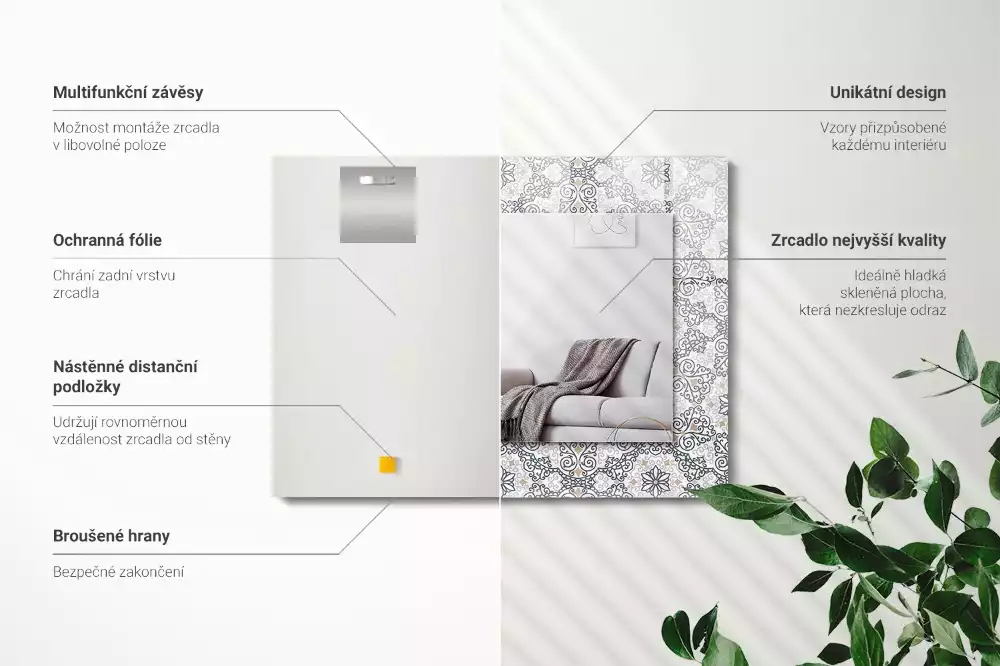 Obdélníkové dekorační zrcadlo na zeď vzor s ornamenty