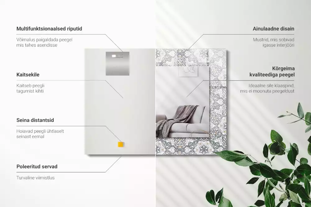 Obdélníkové dekorační zrcadlo na zeď vzor s ornamenty