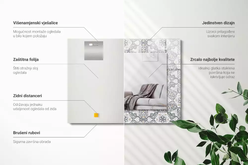 Obdélníkové dekorační zrcadlo na zeď vzor s ornamenty