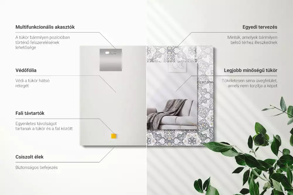 Obdélníkové dekorační zrcadlo na zeď vzor s ornamenty