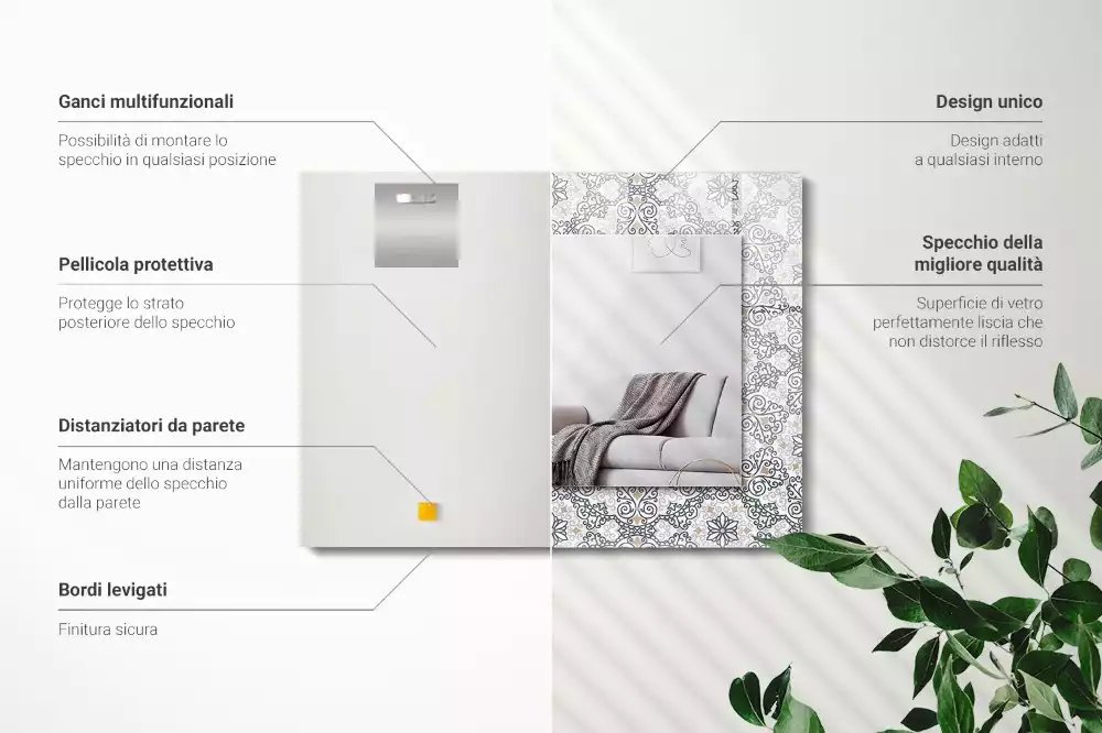 Obdélníkové dekorační zrcadlo na zeď vzor s ornamenty