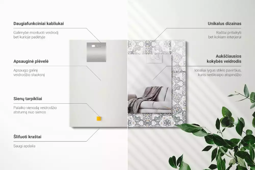 Obdélníkové dekorační zrcadlo na zeď vzor s ornamenty