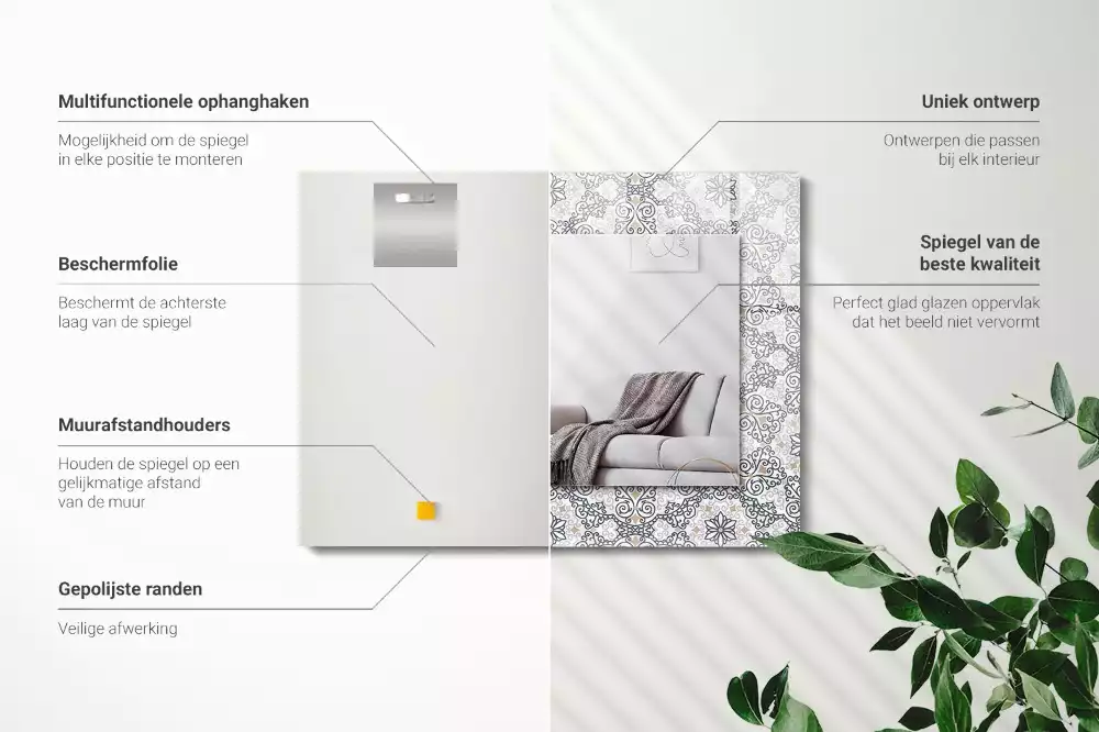 Obdélníkové dekorační zrcadlo na zeď vzor s ornamenty