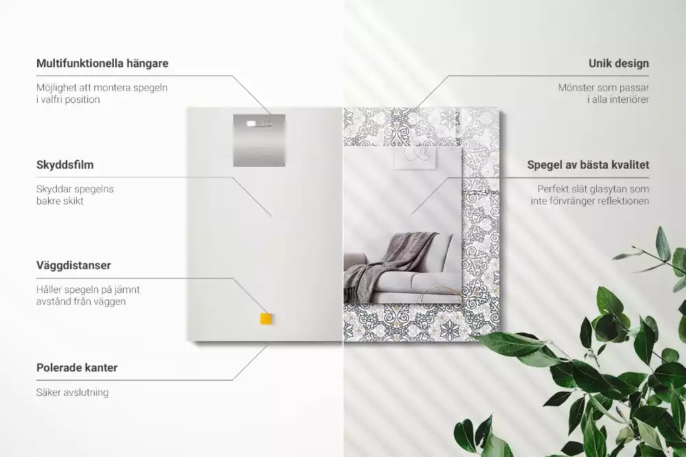 Obdélníkové dekorační zrcadlo na zeď vzor s ornamenty