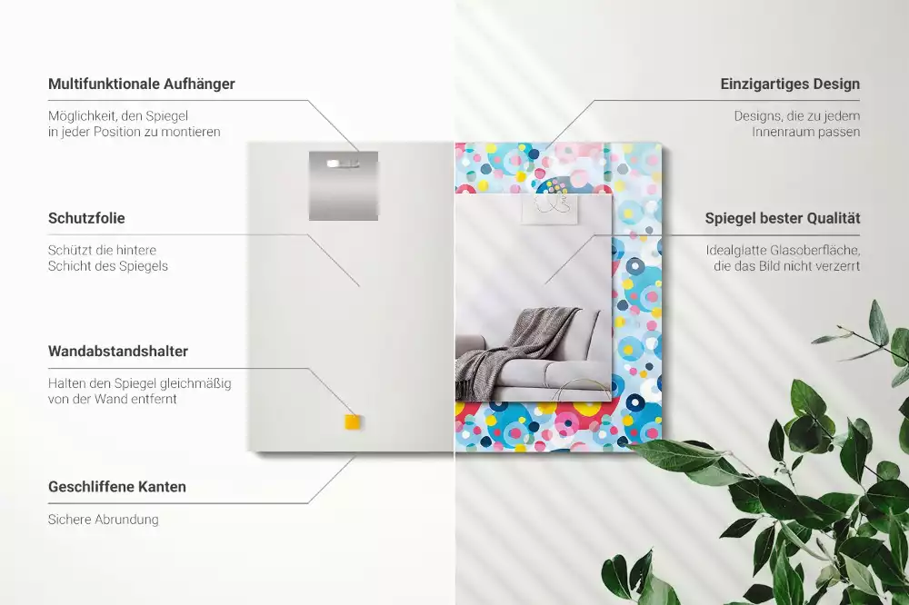 Obdélníkové zrcadlo s dekorem barevné abstraktní vzory