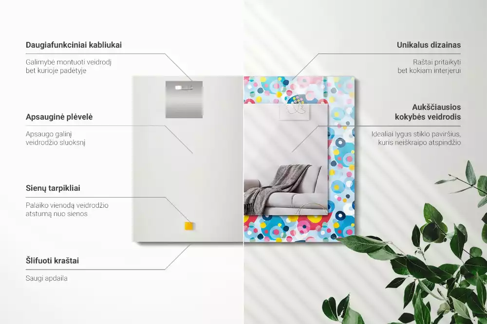 Obdélníkové zrcadlo s dekorem barevné abstraktní vzory