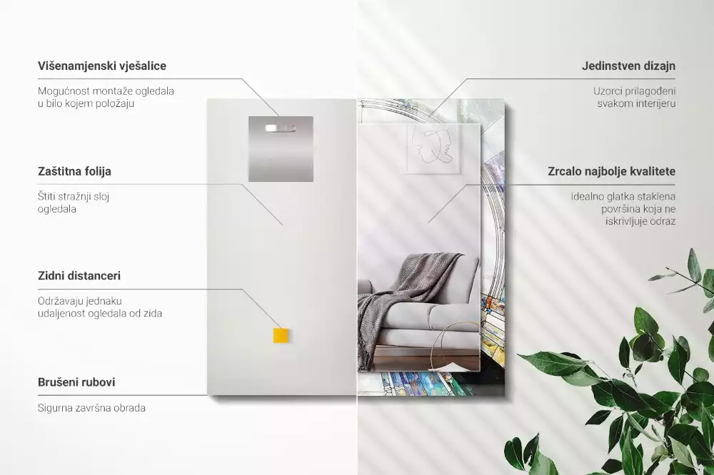 Obdélníkové dekorační zrcadlo na zeď abstraktní mozaika z kruhů