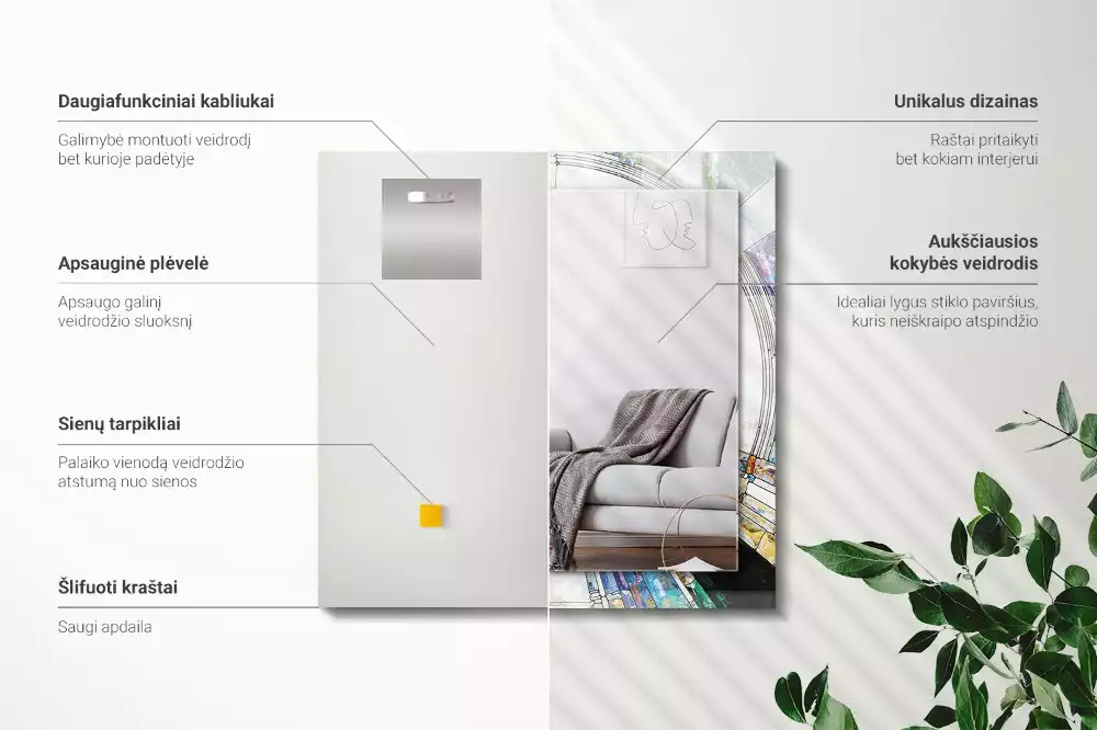 Obdélníkové dekorační zrcadlo na zeď abstraktní mozaika z kruhů