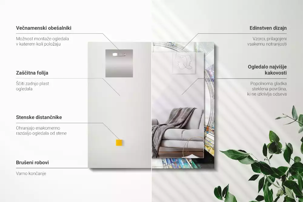 Obdélníkové dekorační zrcadlo na zeď abstraktní mozaika z kruhů