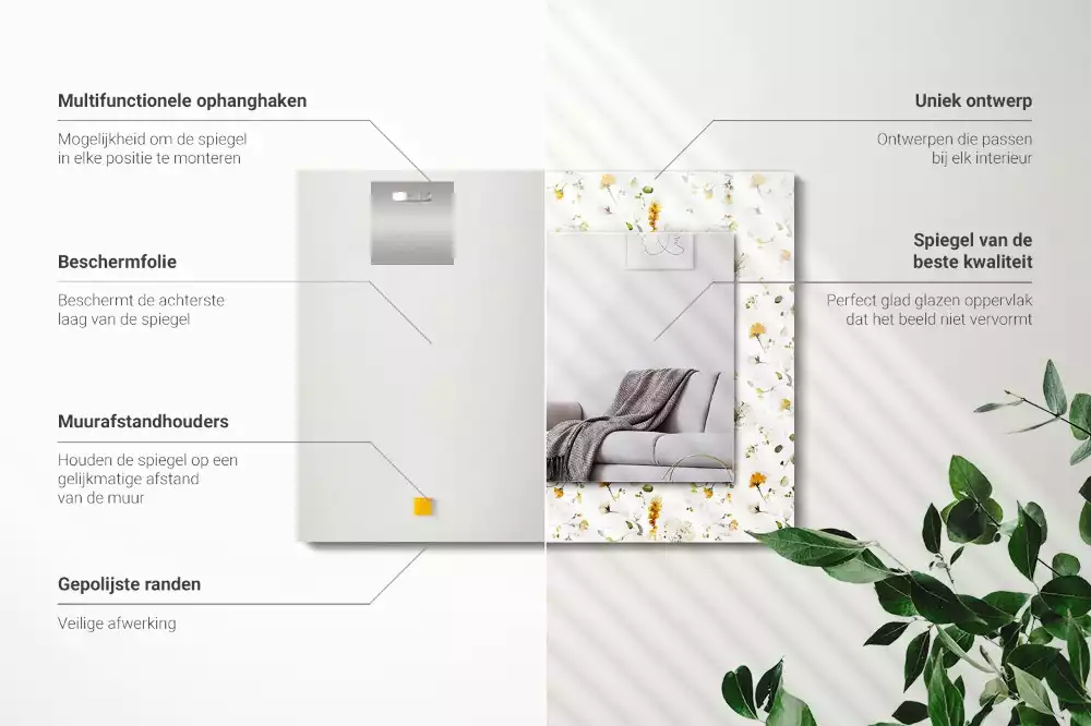 Obdélníkové zrcadlo s dekorem vzor s květinami a listy