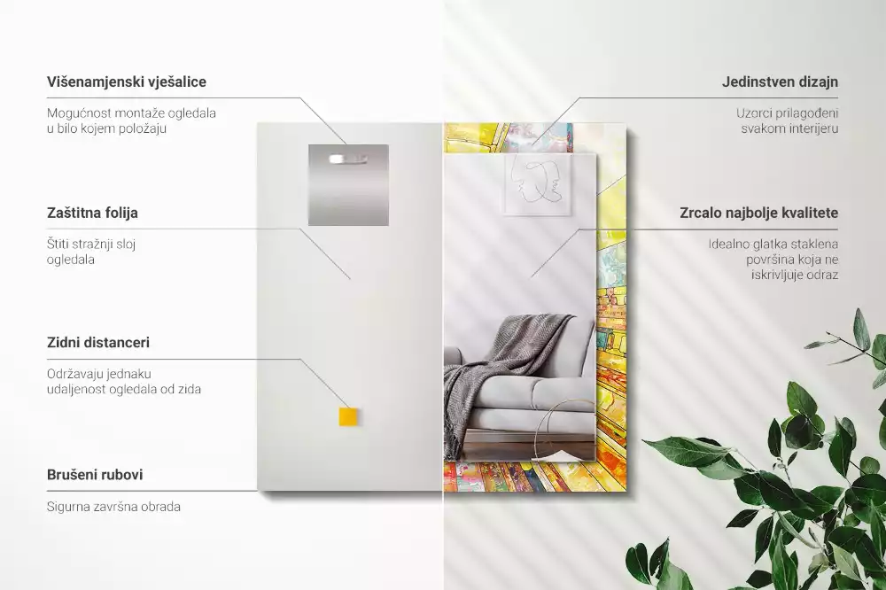 Obdélníkové dekorační zrcadlo na zeď barevná abstraktní mozaika