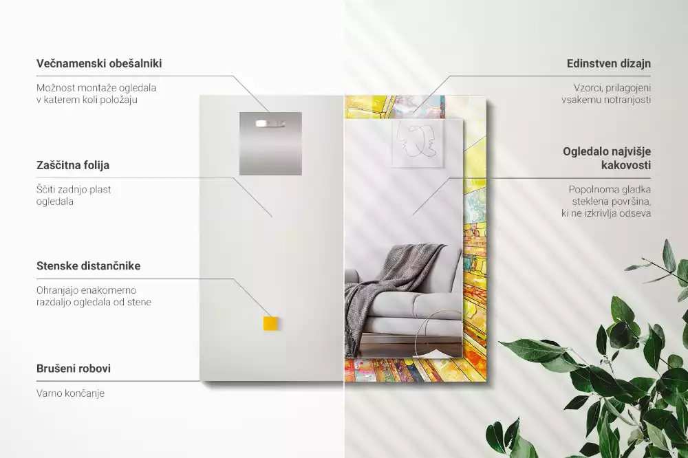 Obdélníkové dekorační zrcadlo na zeď barevná abstraktní mozaika