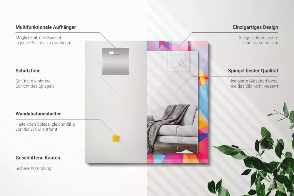 Obdélníkové zrcadlo s dekorem barevné geometrické vzory