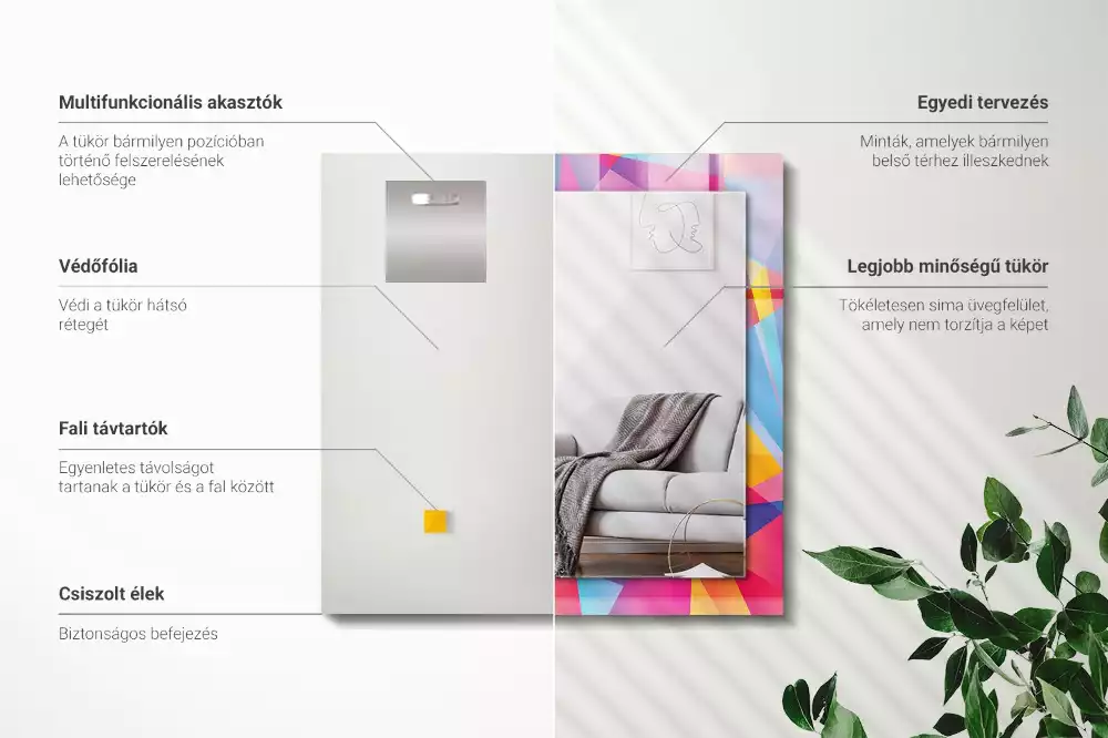 Obdélníkové zrcadlo s dekorem barevné geometrické vzory