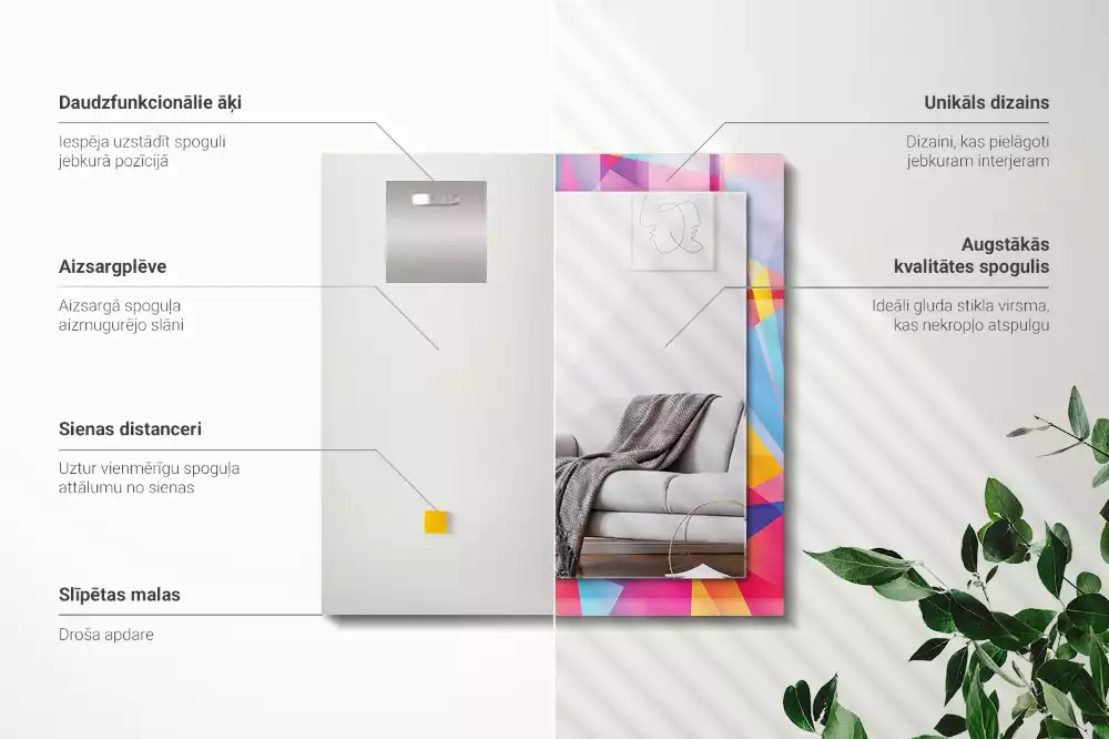 Obdélníkové zrcadlo s dekorem barevné geometrické vzory