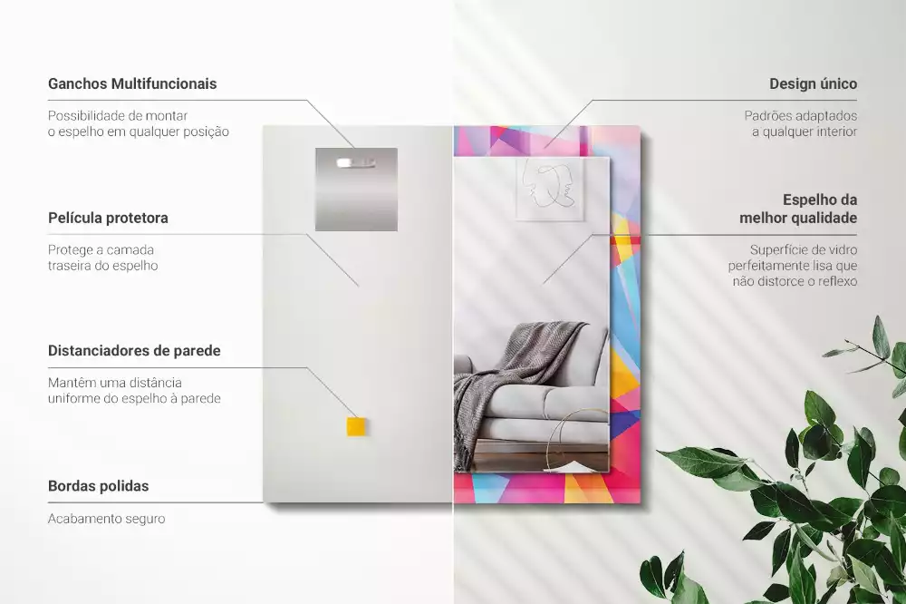 Obdélníkové zrcadlo s dekorem barevné geometrické vzory