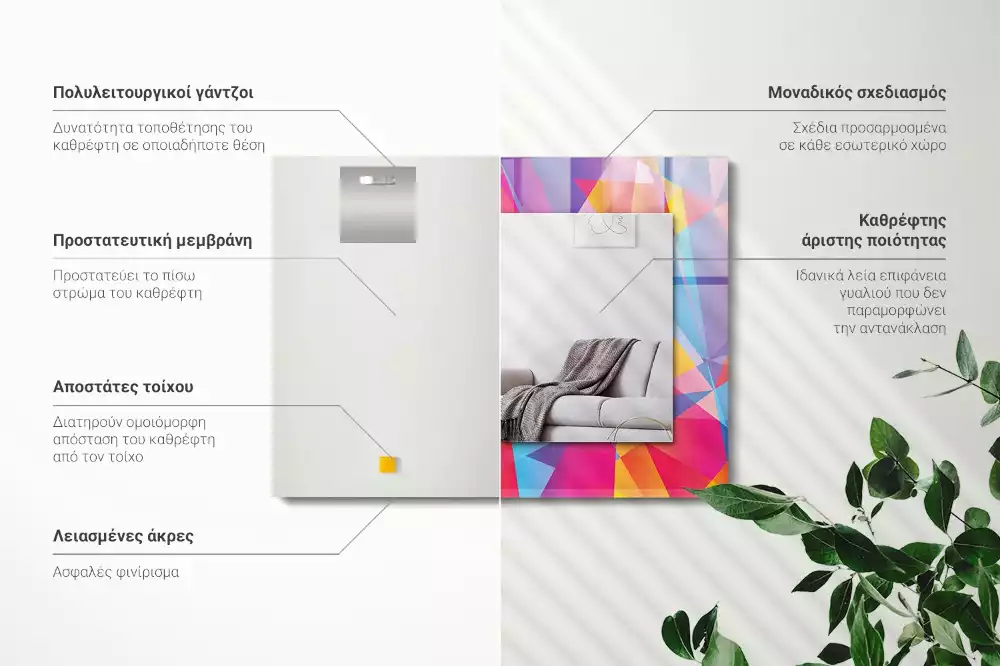 Obdélníkové zrcadlo s dekorem barevné geometrické vzory