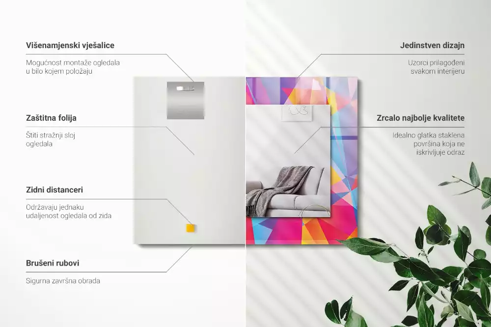 Obdélníkové zrcadlo s dekorem barevné geometrické vzory