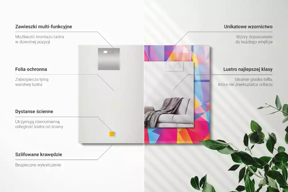 Obdélníkové zrcadlo s dekorem barevné geometrické vzory