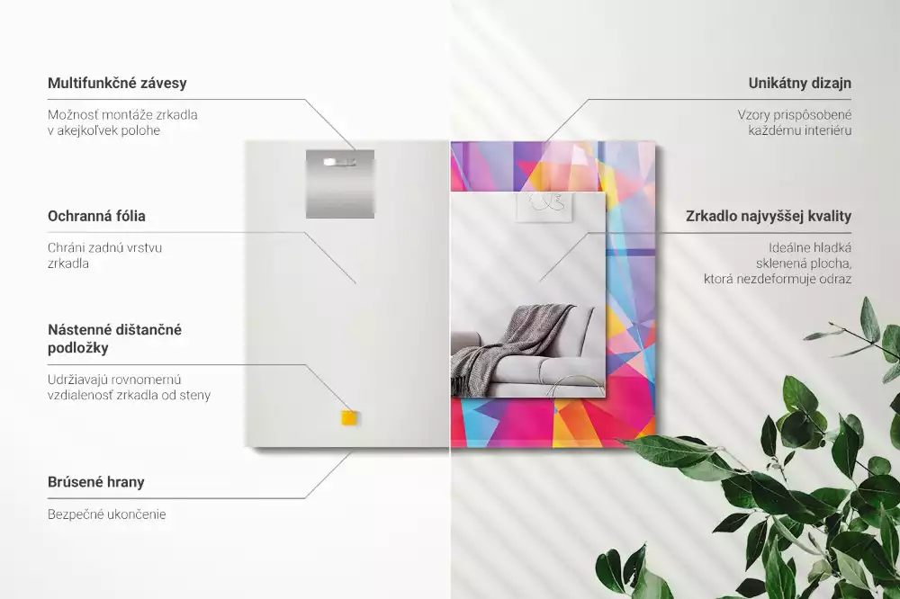 Obdélníkové zrcadlo s dekorem barevné geometrické vzory