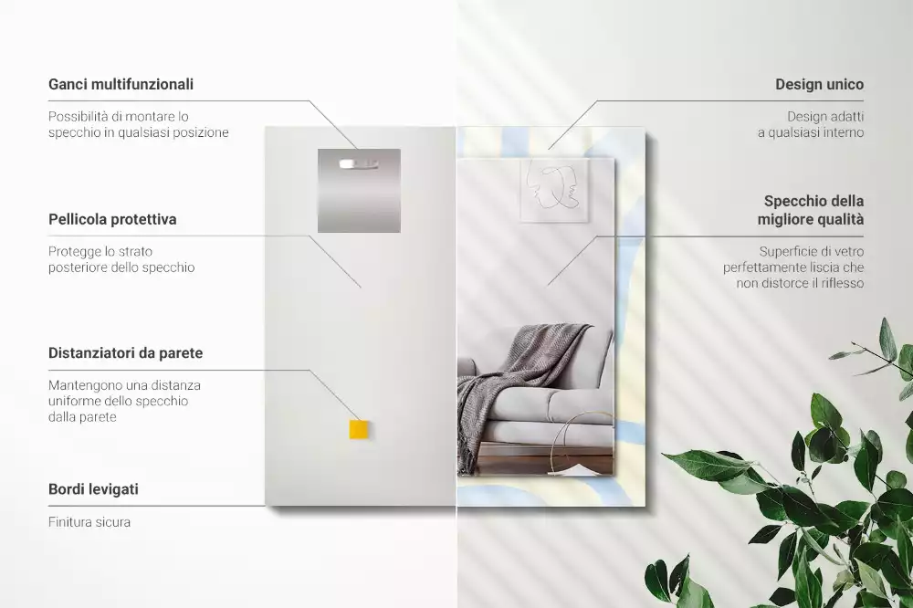 Obdélníkové dekorační zrcadlo na zeď abstraktní vlnité vzory