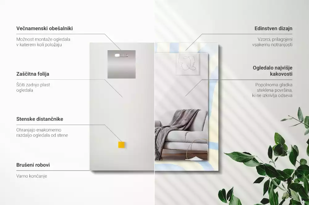 Obdélníkové dekorační zrcadlo na zeď abstraktní vlnité vzory