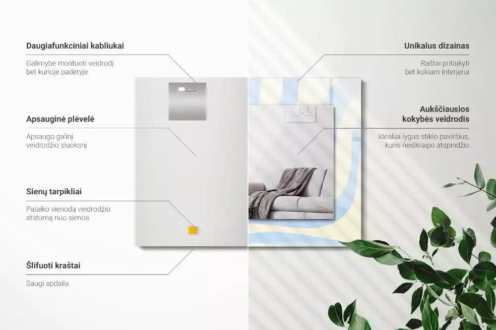Obdélníkové dekorační zrcadlo na zeď abstraktní vlnité vzory