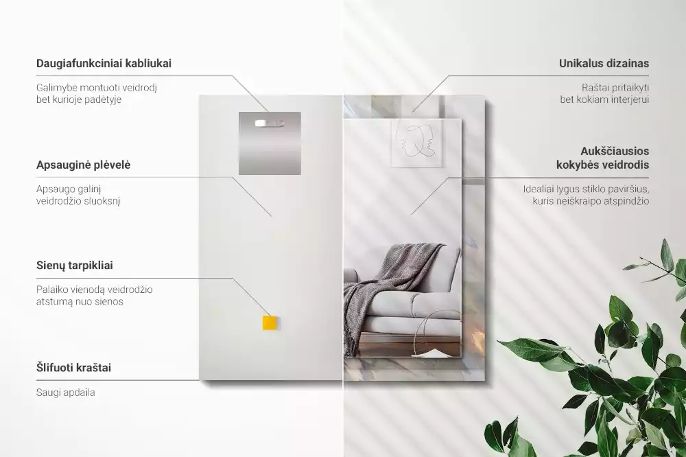 Obdélníkové zrcadlo rám s potiskem abstraktní barevné vzory