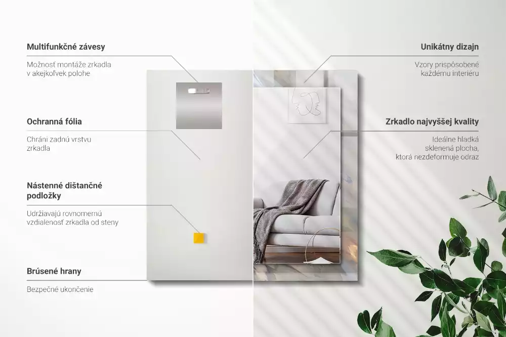 Obdélníkové zrcadlo rám s potiskem abstraktní barevné vzory