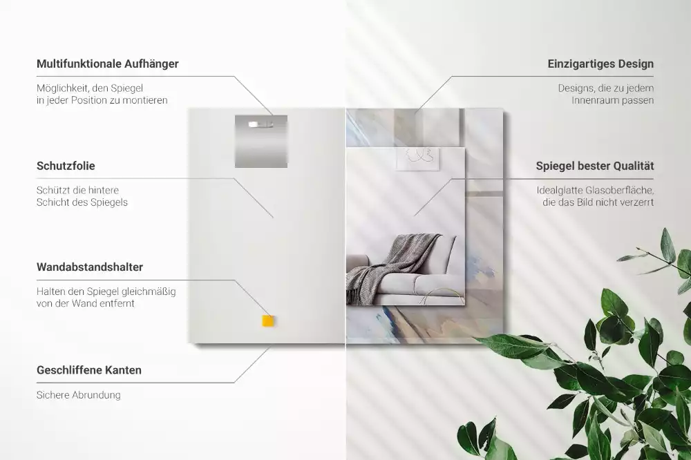Obdélníkové zrcadlo rám s potiskem abstraktní barevné vzory
