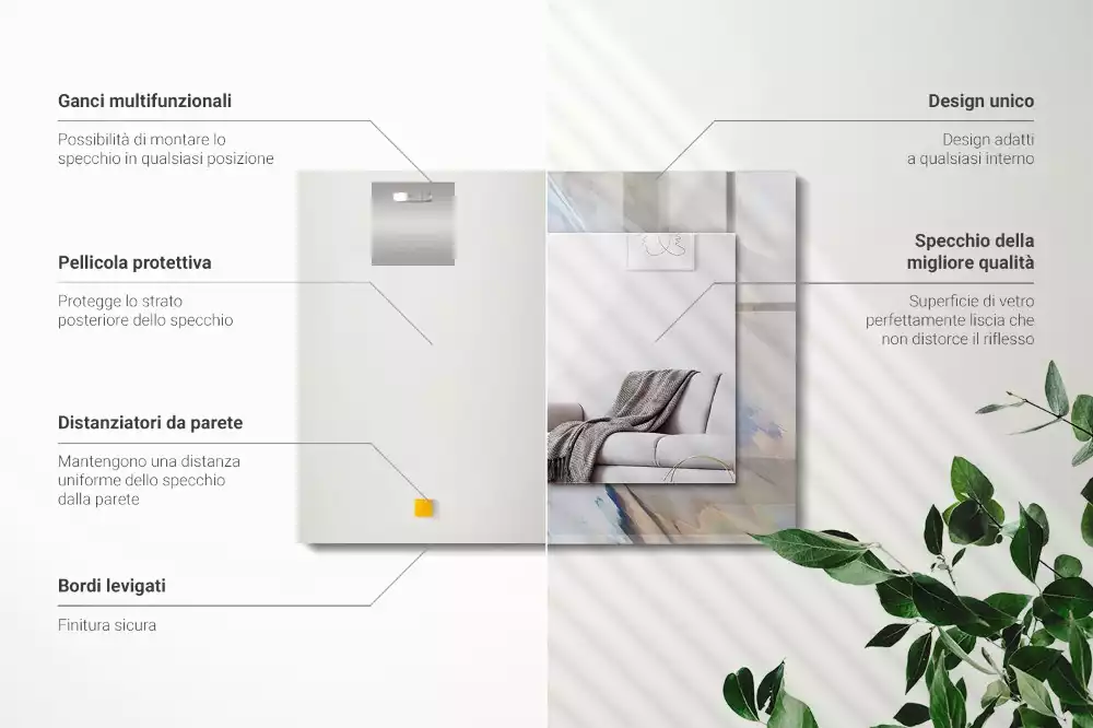 Obdélníkové zrcadlo rám s potiskem abstraktní barevné vzory