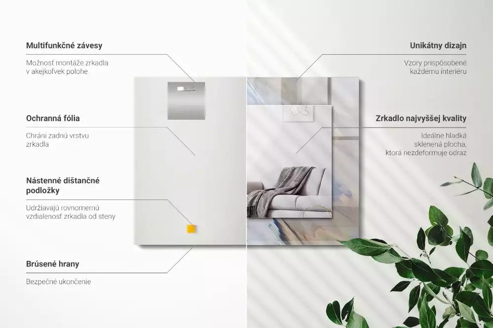 Obdélníkové zrcadlo rám s potiskem abstraktní barevné vzory
