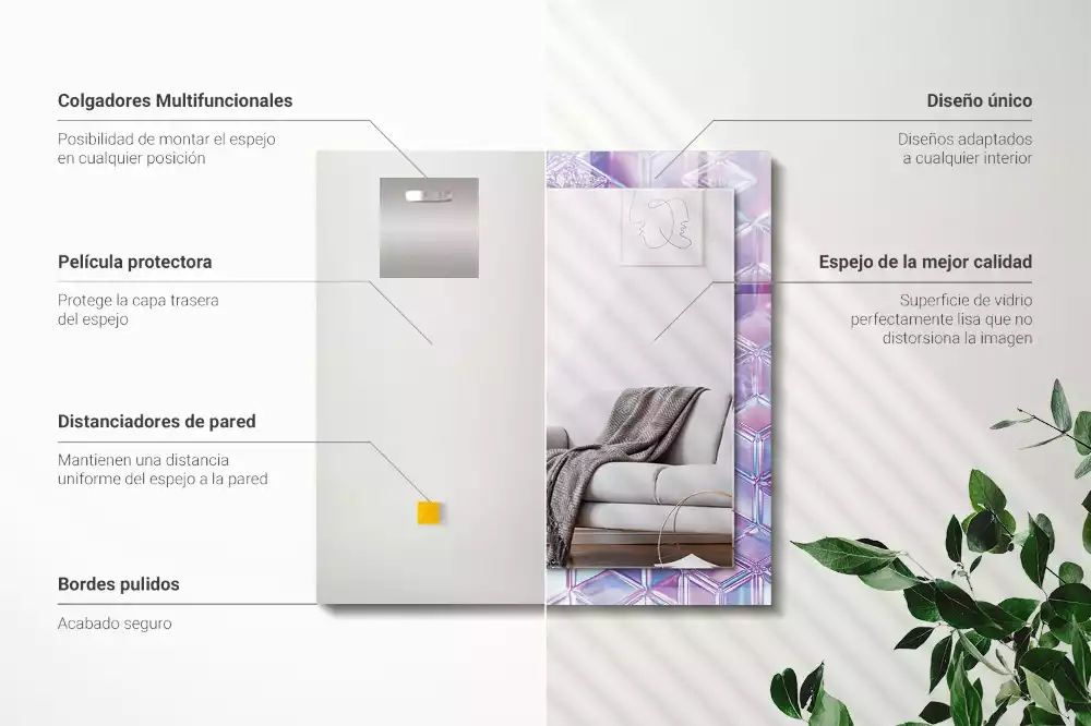 Obdélníkové dekorační zrcadlo na zeď průhledné barevné krychle