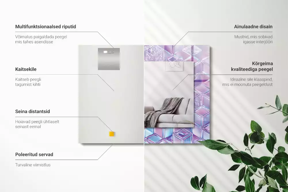 Obdélníkové dekorační zrcadlo na zeď průhledné barevné krychle