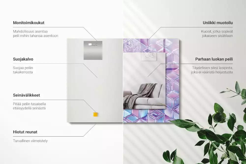 Obdélníkové dekorační zrcadlo na zeď průhledné barevné krychle
