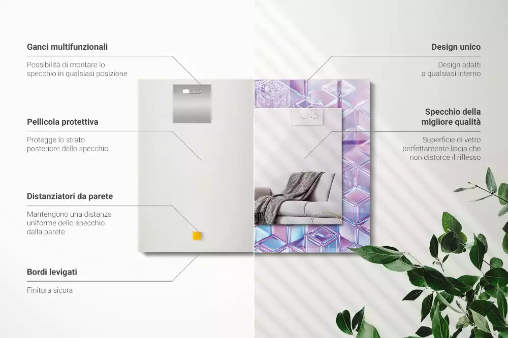 Obdélníkové dekorační zrcadlo na zeď průhledné barevné krychle