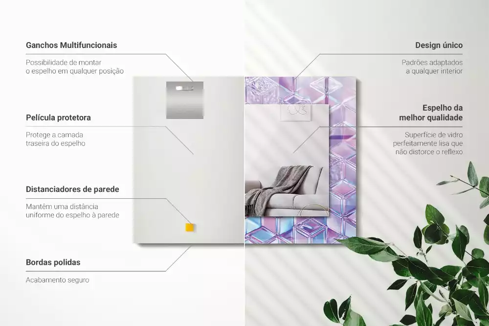 Obdélníkové dekorační zrcadlo na zeď průhledné barevné krychle