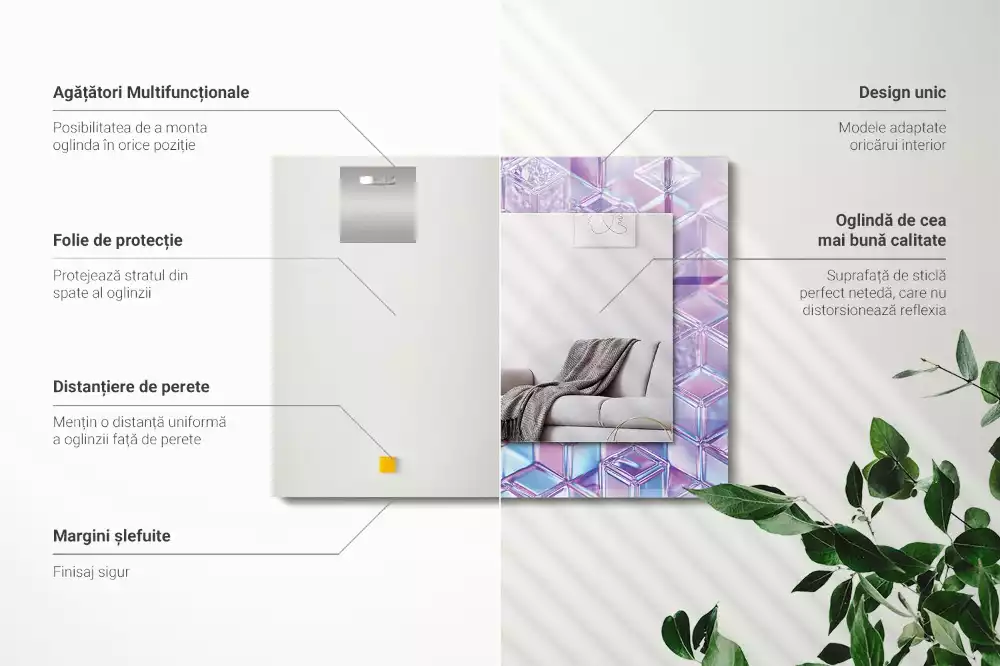 Obdélníkové dekorační zrcadlo na zeď průhledné barevné krychle