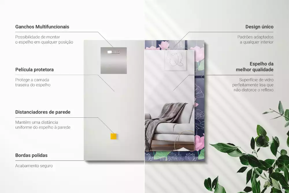 Obdélníkové zrcadlo s dekorem růžové květy lotosu