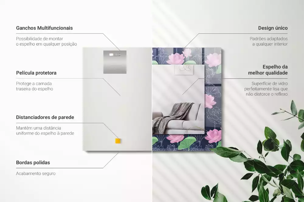 Obdélníkové zrcadlo s dekorem růžové květy lotosu