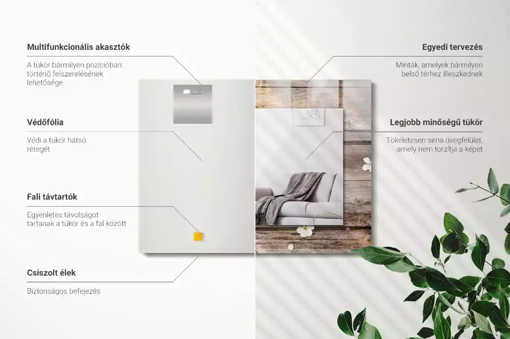 Obdélníkové dekorační zrcadlo na zeď květiny na podkladu dřeva