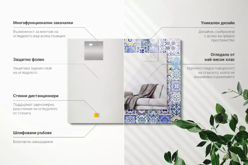 Obdélníkové dekorační zrcadlo na zeď barevná mozaika z dlaždic